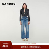 法式 SANDRO Outlets秋冬女装 气质绵羊毛混纺碳灰色仿钻点缀外套