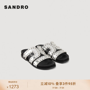 SFACH01123 SANDRO Outlets24春秋女士时尚 铆钉装 饰撞色平底凉拖鞋