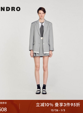 SANDRO Outlets秋季款女装法式时尚浅灰色两粒扣通勤西装外套