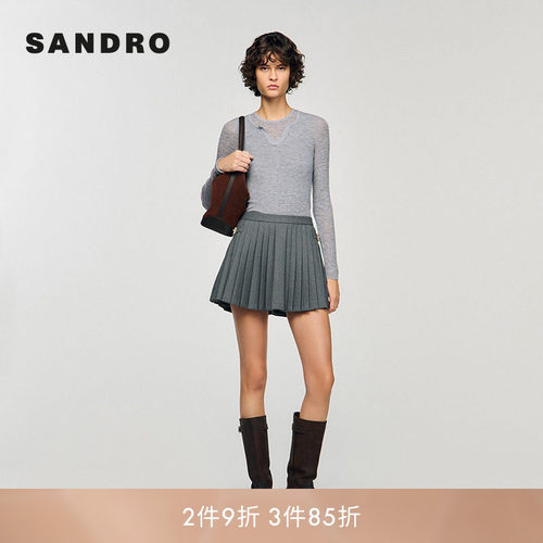 SANDRO Outlets博主同款女装法式学院风两侧腰扣百褶裙裤短裤