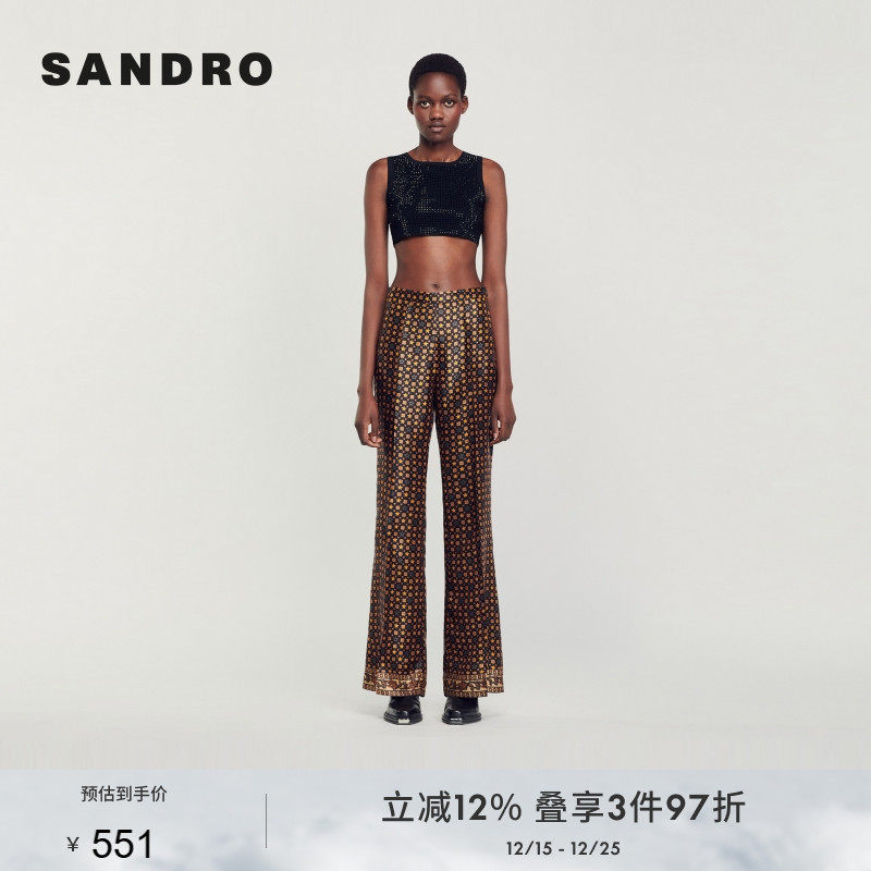复古微喇印花休闲阔腿长裤SANDRO