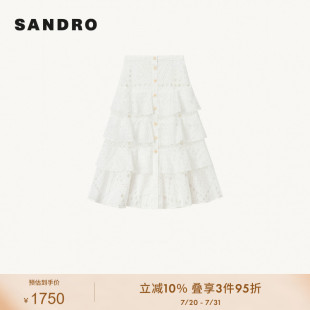 蛋糕裙SFPJU01175 优雅白色荷叶边长款 SANDRO Outlets24春秋女装