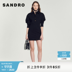 SANDRO Outlet女装法式收腰包臀裙POLO领针织连衣裙SFPRO02529