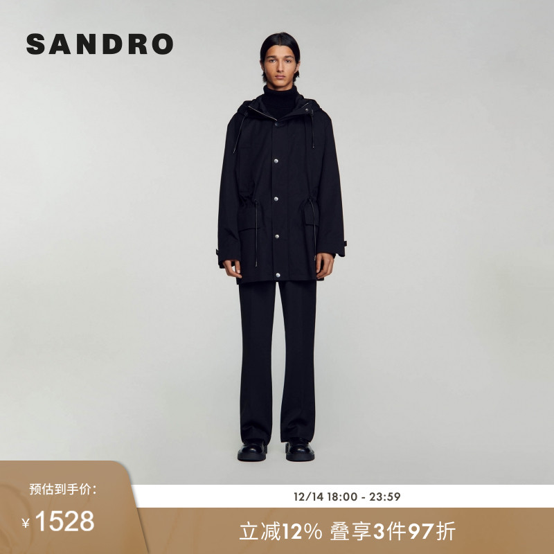 SANDRO休闲连帽黑色外套夹克