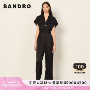 阔腿收腰黑色短袖 SANDRO 春夏时尚 连体长裤 Outlet女装 SFPCO00189