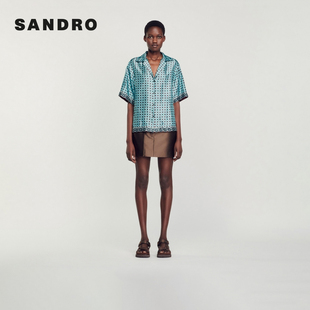 Outlets秋冬女装 衬衫 法式 绿色薄荷曼波星星印花短袖 时尚 SANDRO