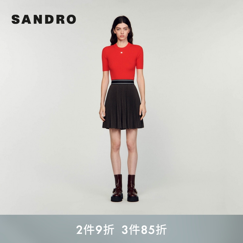 SANDRO高腰气质褶裥短款半身裙