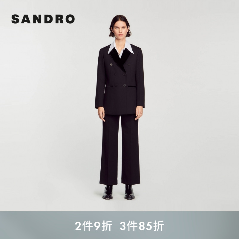 sandro绒面拼接领黑色西装外套