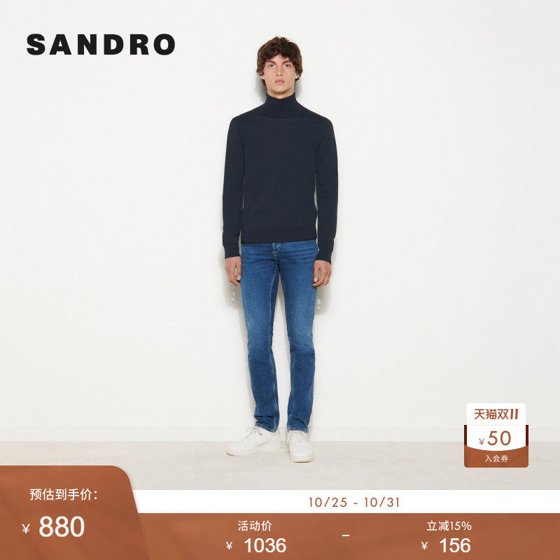 SANDRO Outlets男装法式时尚休闲绵羊毛高领短款套头针织衫