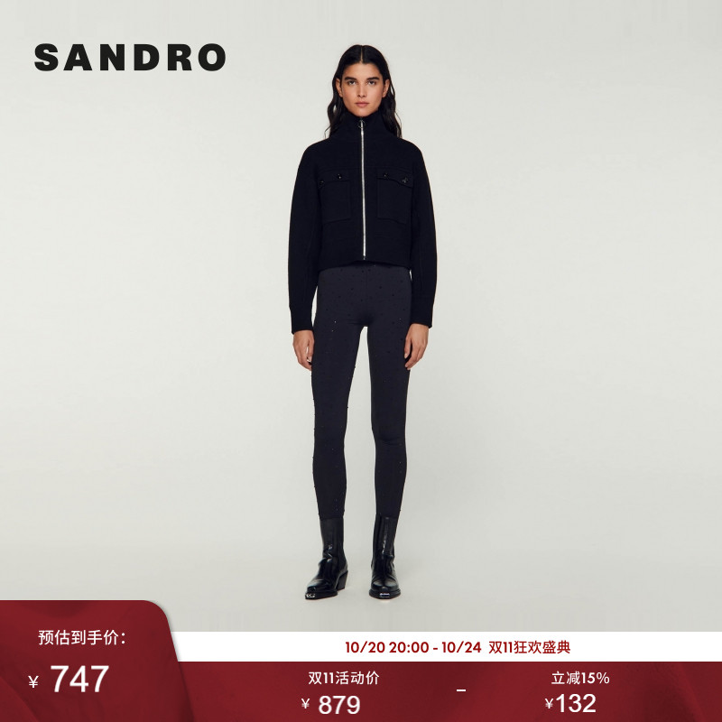 SANDRO高领拉链短款针织上衣