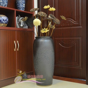 极速复古欧式e干燥花陶瓷落地花瓶黑色泡泡釉插花陶罐家居装饰摆