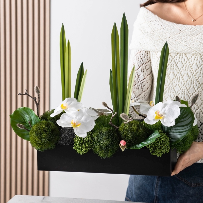 长桌花会议桌花仿真假花摆设手感仿真前台玄关摆花造景高级感