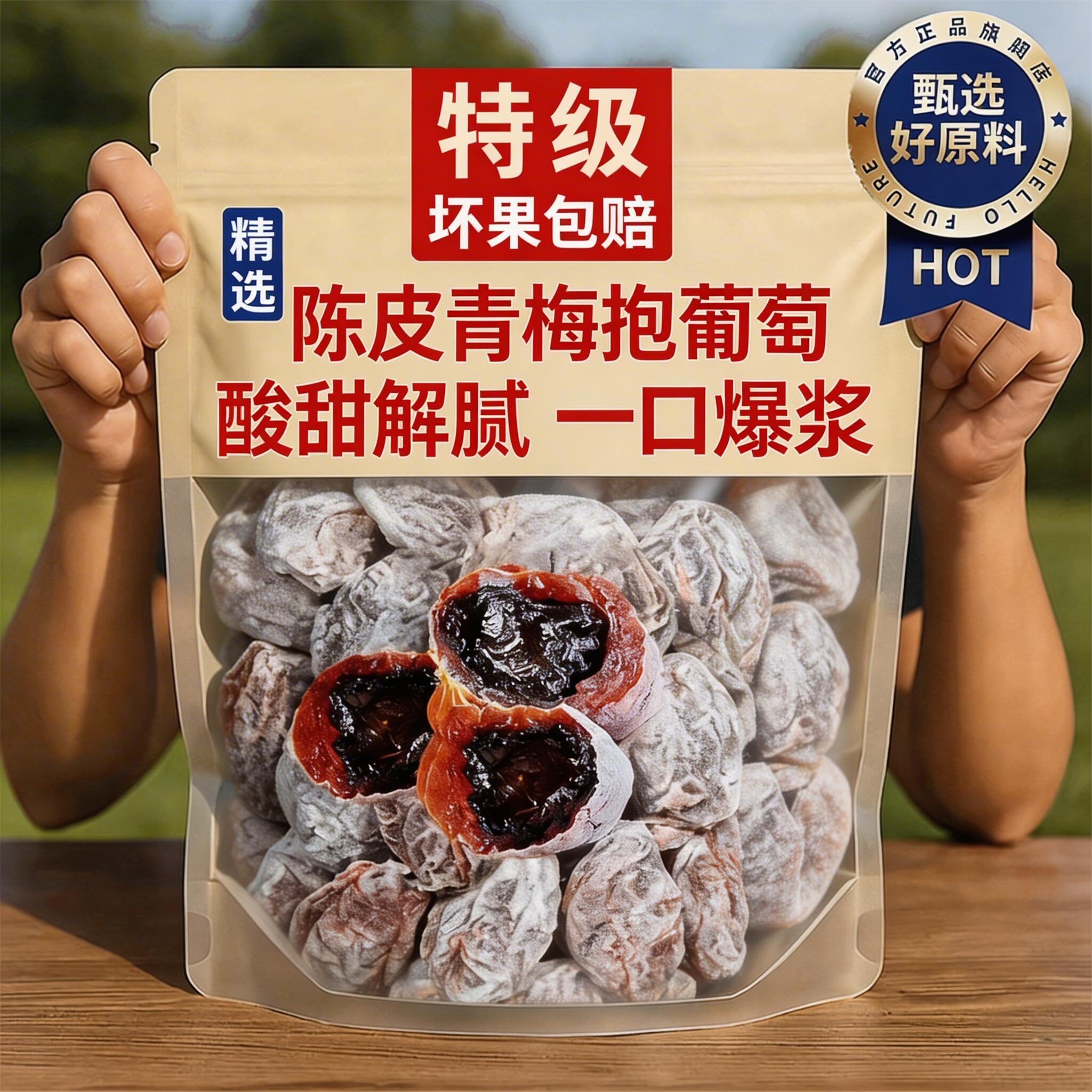 潮汕陈皮葡萄梅子爆浆青梅抱葡萄夹心酸甜无核果脯蜜饯葡萄干零食