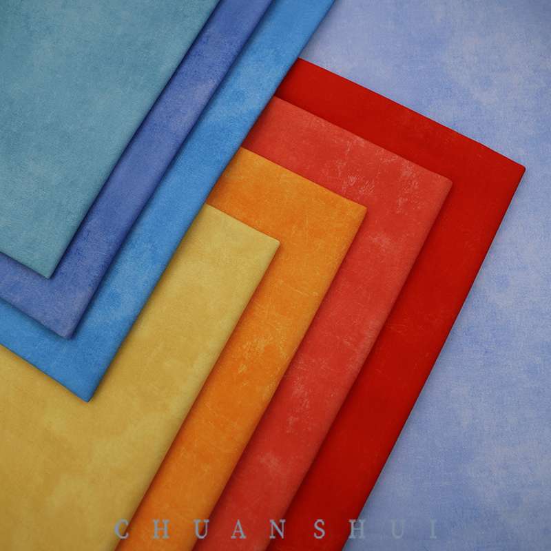 川水品牌 纯棉细帆布布料纯色渐变配色晕染纹理手工拼布家居DIY