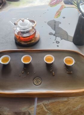 端砚石材绿端茶盘整块带天然石皮茶台茶海简约合适家用茶几办公桌