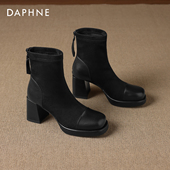 达芙妮绒面短靴女款 2026新款 秋冬靴子黑色马丁靴方头瘦瘦高跟女靴