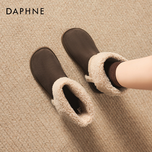 达芙妮加绒雪地靴女2026新款冬季内增高女鞋勃肯中筒短靴保暖棉鞋