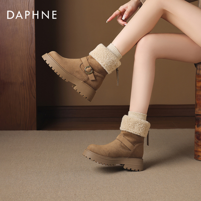 达芙妮加绒保暖厚底雪地靴棉鞋女
