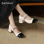 2026新款 高跟鞋 复古小皮鞋 达芙妮黑白拼色玛丽珍女鞋 粗跟单鞋 子女