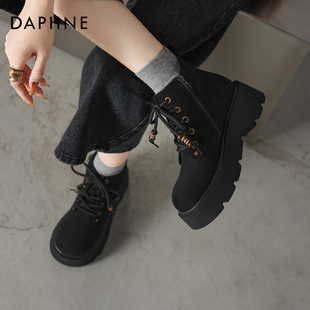达芙妮复古马丁靴女2025冬季新款小个子松糕厚底短靴系带瘦瘦靴子