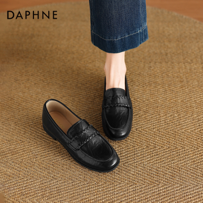达芙妮黑色乐福鞋英伦风小皮鞋子