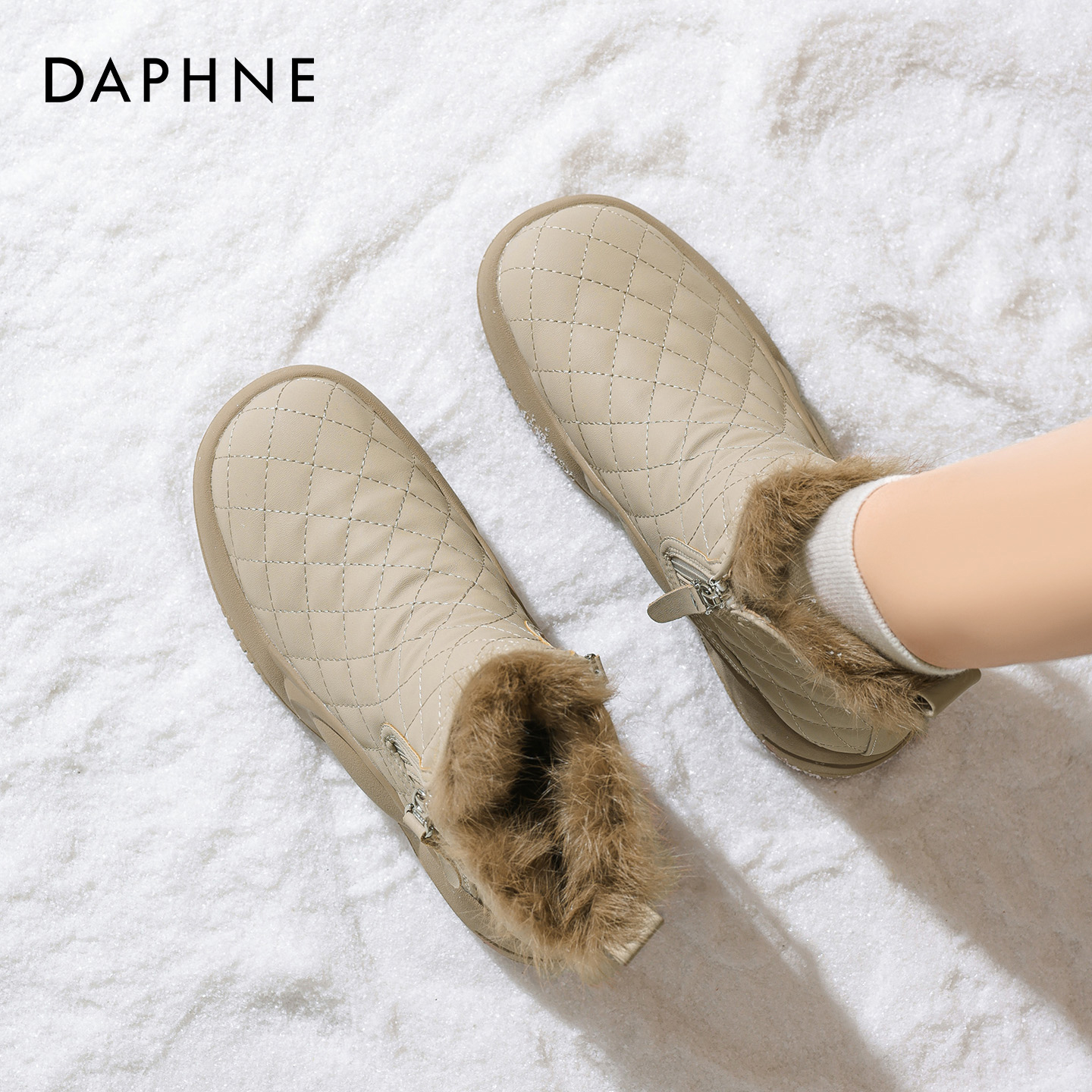 【达芙妮雪地靴】厚底加绒棉鞋女