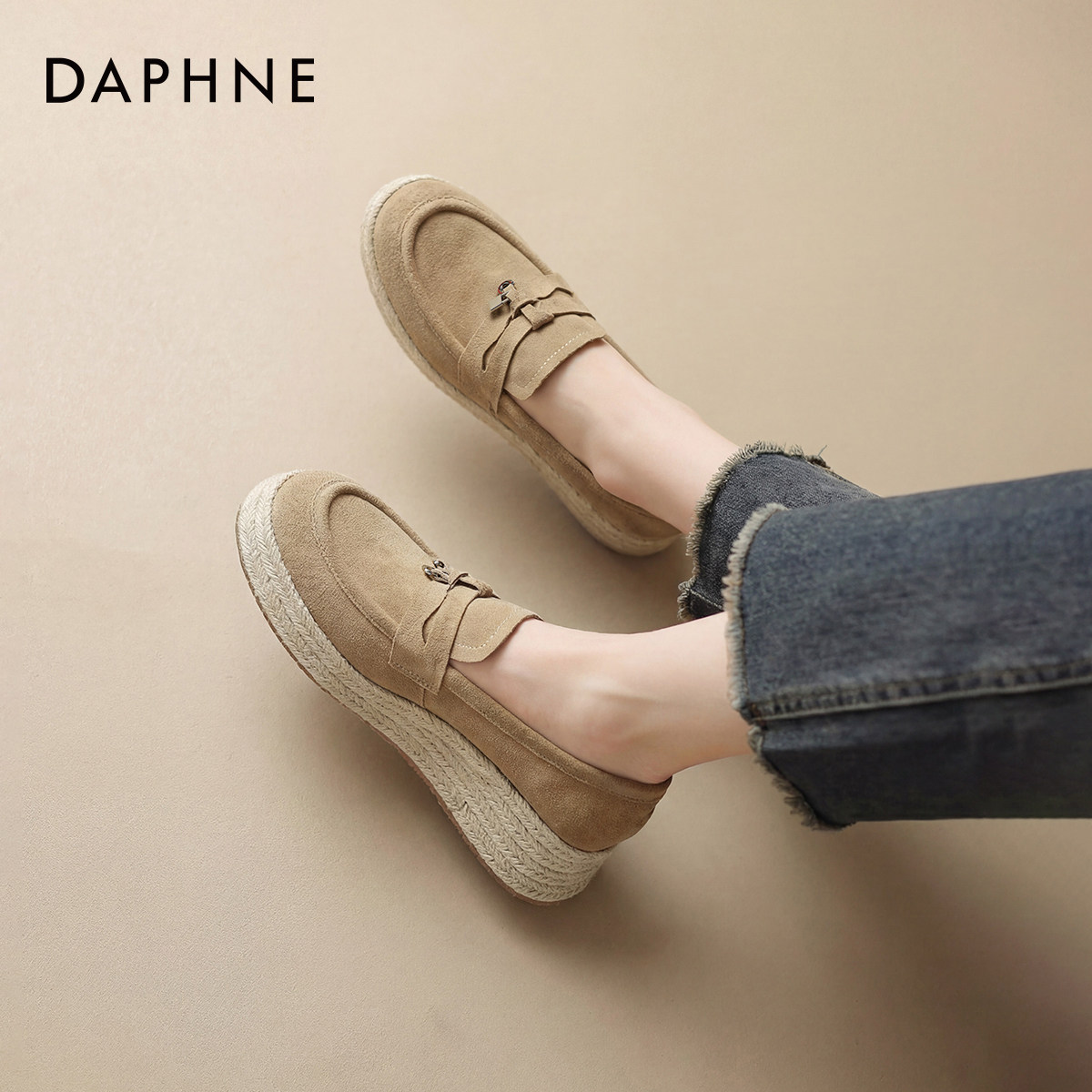 达芙妮乐福鞋女款2026新款春季老钱风女鞋厚底增高坡跟渔夫鞋单鞋