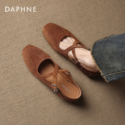 达芙妮棕色芭蕾浅口单鞋女法式