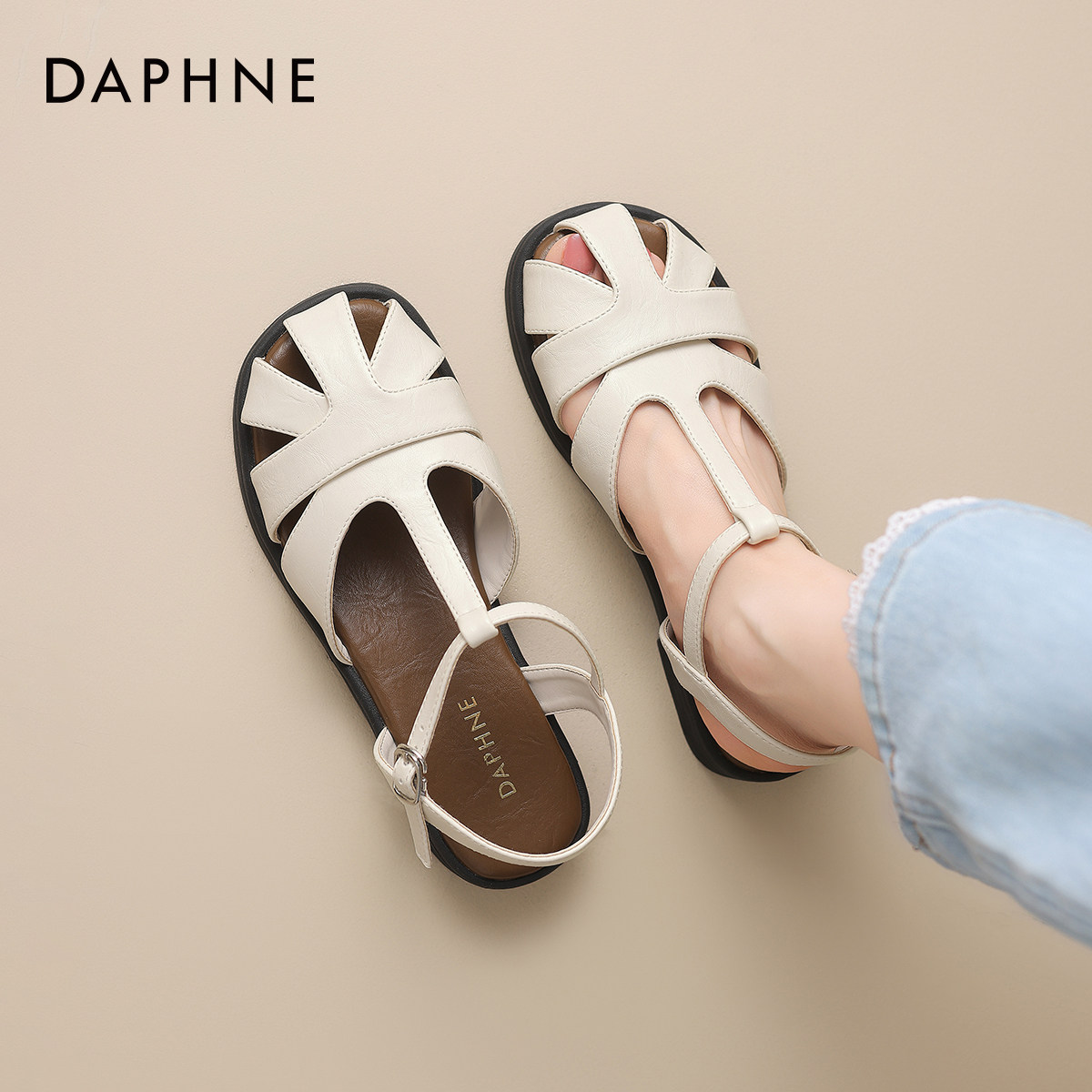 达芙妮包头凉鞋女款2026新款法式配裙平底鞋夏季软底凉拖罗马女鞋,女鞋,时装凉鞋,淘宝优惠券,粉丝福利购,淘宝优惠卷