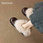 女2026新款 单鞋 冬季 达芙妮玛丽珍毛毛鞋 棉鞋 雪地靴棕色皮鞋 高跟鞋