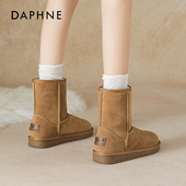 防滑加绒加厚东北棉鞋 达芙妮中筒雪地靴女2025冬季 新款 保暖短靴子