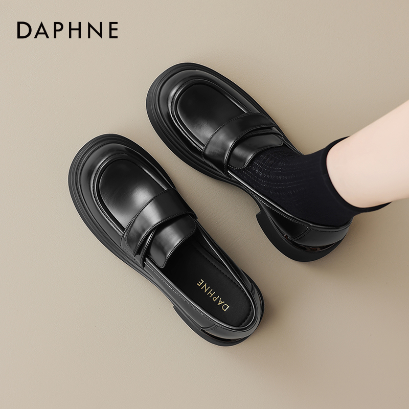 达芙妮厚底乐福鞋女2025年新款复古英伦风小皮鞋春秋百搭黑色单鞋