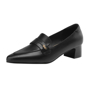 达芙妮法式粗跟单鞋女秋冬气质尖头皮鞋女款2025新款高跟鞋女鞋子