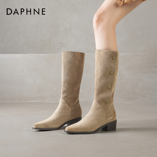 瘦瘦靴粗跟两穿中筒靴短 爆款 达芙妮长筒靴女款 尖头靴子女2025新款