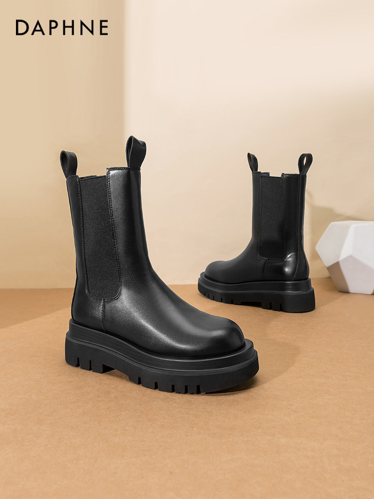 여성용 다프네 마틴 부츠 2023 가을 겨울 인기 첼시 부츠 굴뚝 부츠 여성용 영국 스타일 미드 송아지 짧은 부츠