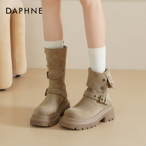 达芙妮西部牛仔靴增高两穿短靴女