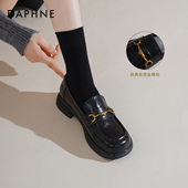 女秋季 2025新款 中跟英伦风小皮鞋 达芙妮黑色乐福鞋 通勤平底单鞋 女