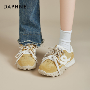 阿休闲甘多巴胺厚底芭蕾运动鞋 新款 子 女2025秋季 达芙妮黄色德训鞋