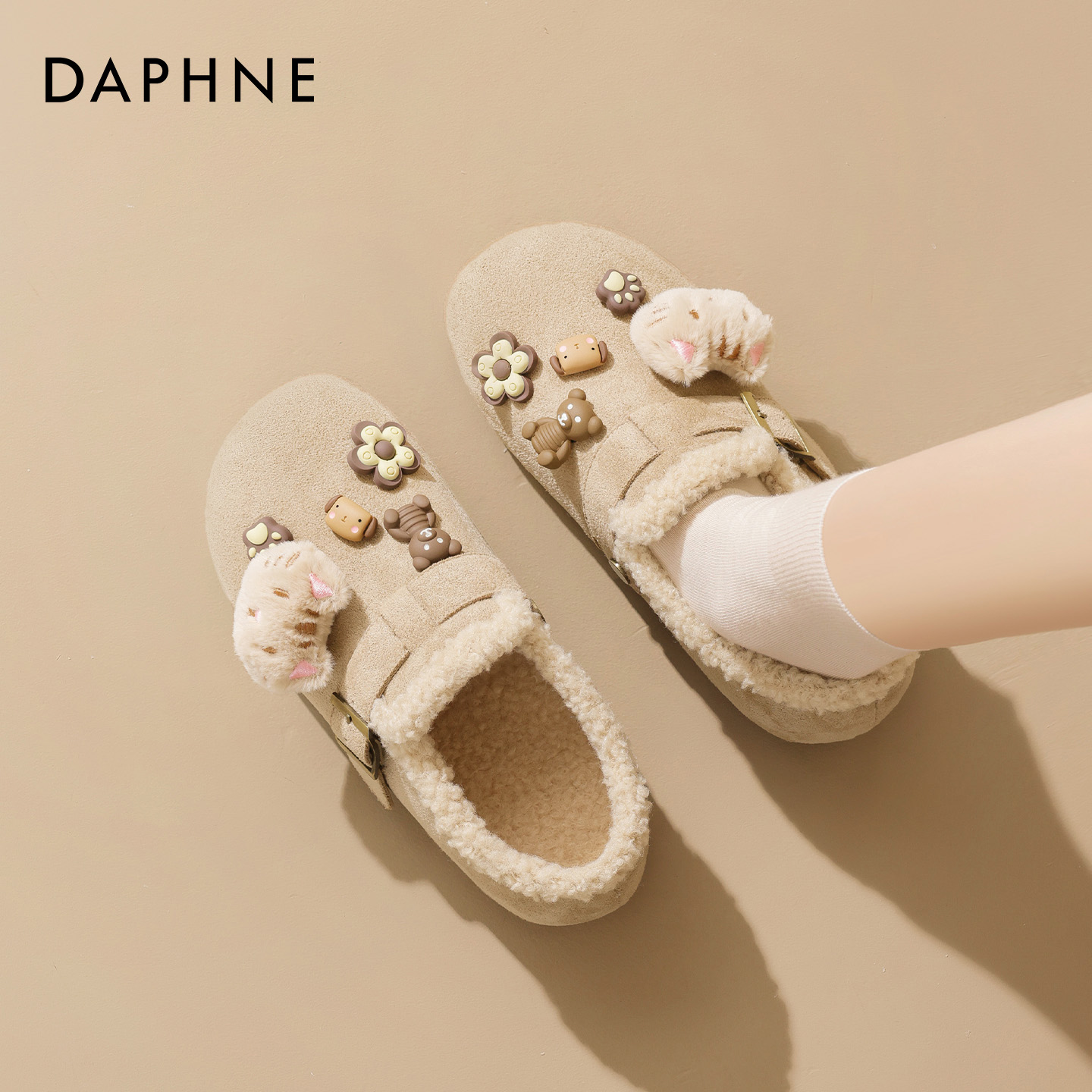 达芙妮加绒勃肯鞋一脚蹬棉鞋