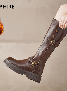 达芙妮长筒靴子女2025新款秋冬爆款牛仔靴高筒巨好看加绒骑士长靴