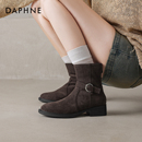 达芙妮超火小短靴女2025新款秋美拉德女款复古粗跟马丁靴瘦瘦靴子