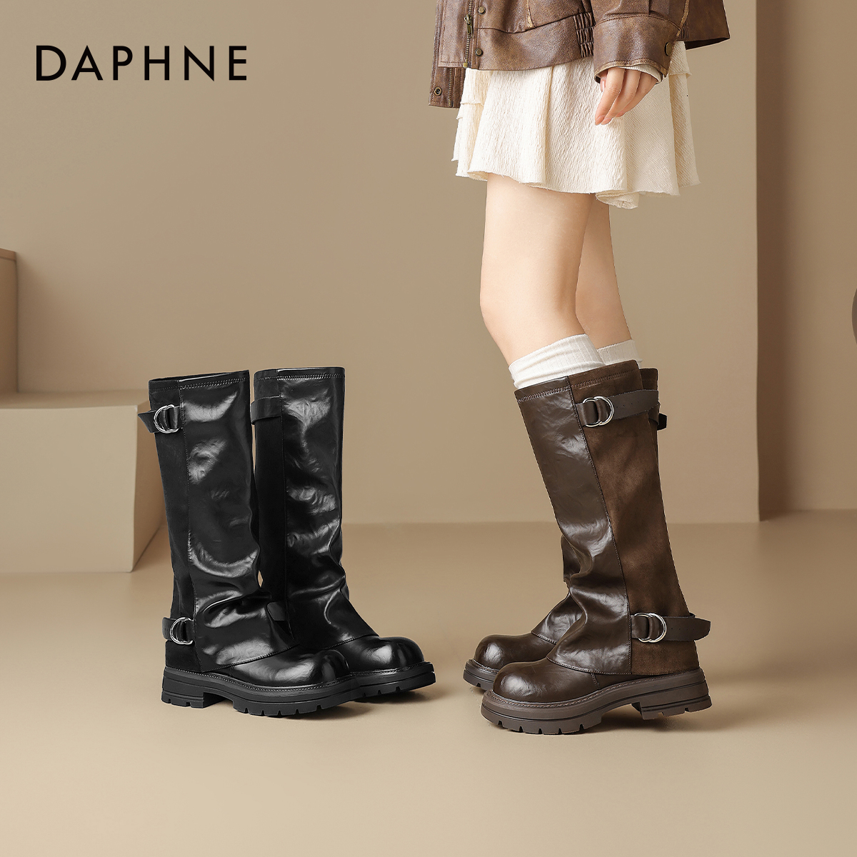 达芙妮厚底长靴裤管堆堆靴