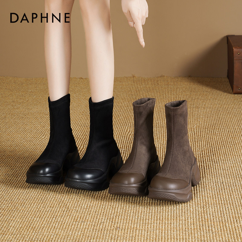 达芙妮弹力靴厚底短靴女2025新款春秋绒面马丁靴女高跟袜靴瘦瘦靴,女鞋,时装靴,淘宝优惠券,粉丝福利购,淘宝优惠卷
