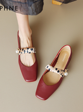 达芙妮平底玛丽珍鞋女2026春季新款软底女鞋红色婚鞋方头浅口单鞋