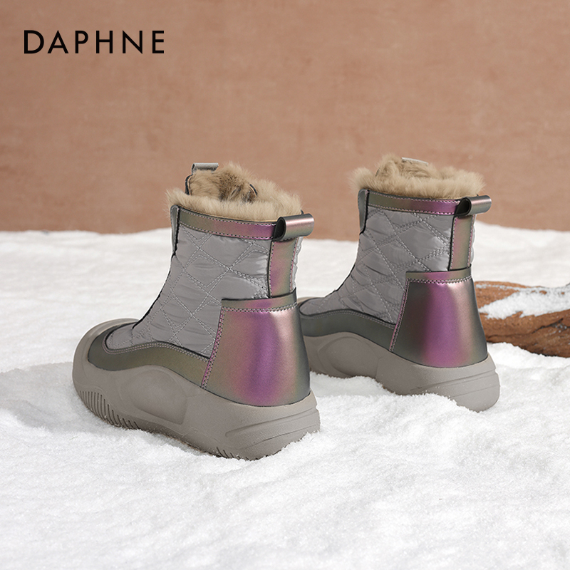 达芙妮拉链雪地靴女款冬季2025新款加绒加厚保暖皮面防水妈妈棉鞋