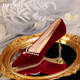 禾秀婚纱两穿红色婚鞋 达芙妮细跟高跟鞋 新娘鞋 婚鞋 女2026新款 春季