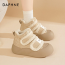 达芙妮厚底雪地靴女款2025新款冬季加绒高帮小白鞋毛毛鞋保暖棉鞋