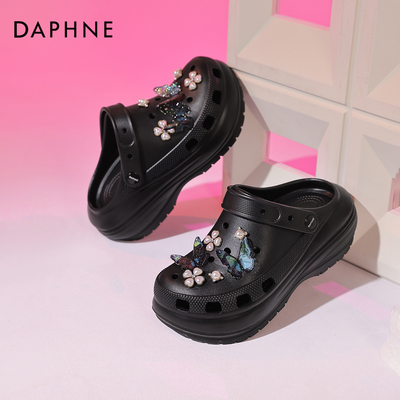 达芙妮黑色厚软底防臭沙滩洞洞鞋