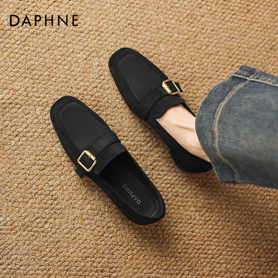 达芙妮乐福鞋女绒面黑色小皮鞋