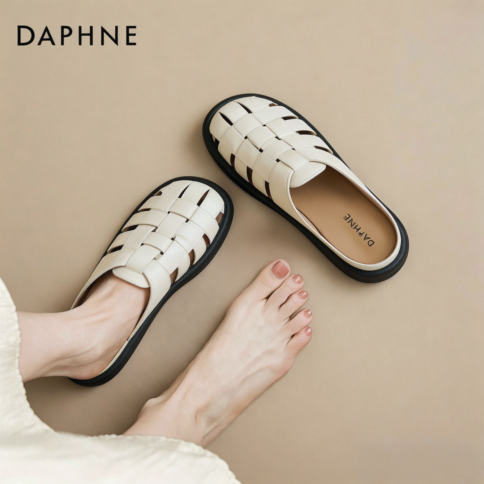 达芙妮罗马凉鞋女2026新款懒人平底海边编织包头半拖鞋女夏季外穿
